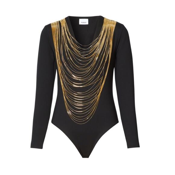Burberry  London Chain Black Body Suit V-Neck Top XL NEW $1795 SOLD OUT SIZE - Picture 2 of 6